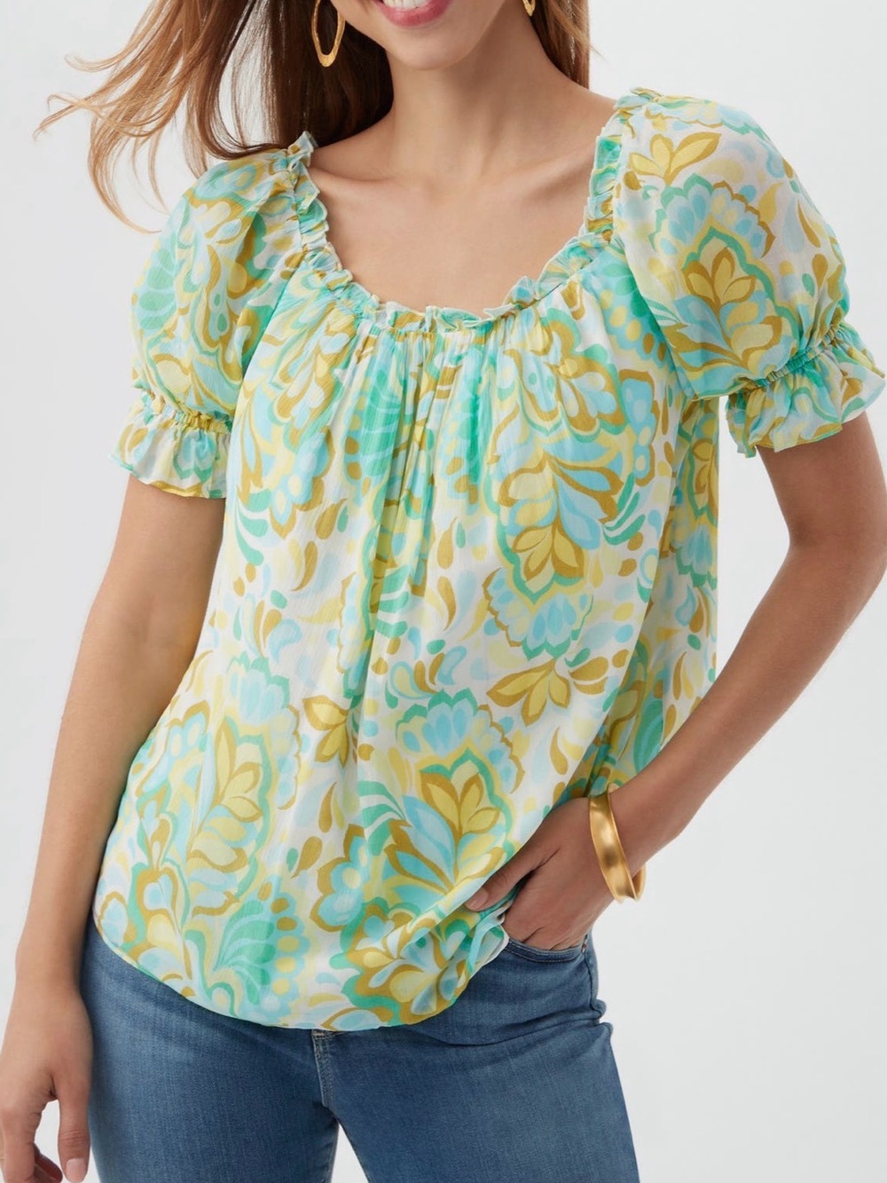 Trina Turk Silk Blend Ruffle Top. Ladies Large